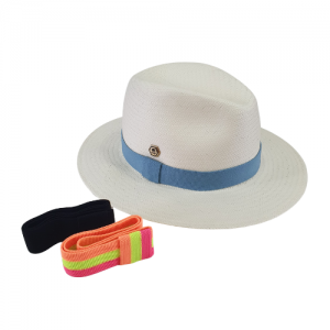 Chapéu Manly Shantung Casual Fita Azul - Aba Larga + 2 fitas nas cores preta e colorida