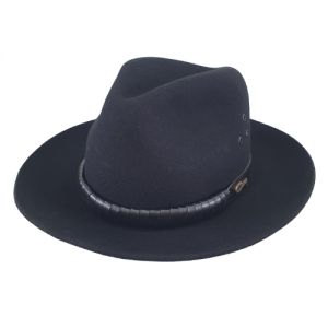 Chapéu Cury Safari Preto com Tira de Couro